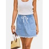 CUPSHE Women’s High Waist Denim Mini Skirts Drawstring Elastic Waist Frayed Hem Casual Summer Short Skirt(Blue)
