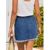CUPSHE Women’s High Waist Denim Mini Skirts Drawstring Elastic Waist Frayed Hem Casual Summer Short Skirt(Dark Blue)