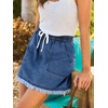CUPSHE Women’s High Waist Denim Mini Skirts Drawstring Elastic Waist Frayed Hem Casual Summer Short Skirt(Dark Blue)