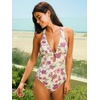CUPSHE Women’s One Piece Swimsuit Deep V Neck Keyhole Cutout O Ring Textured Bathing Suit(Cream/Pink Floral)