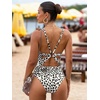 CUPSHE Women’s One Piece Swimsuit Deep V Neck Keyhole Cutout O Ring Textured Bathing Suit(Khaki/Leopard)