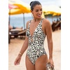 CUPSHE Women’s One Piece Swimsuit Deep V Neck Keyhole Cutout O Ring Textured Bathing Suit(Khaki/Leopard)