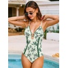 CUPSHE Women’s One Piece Swimsuit Plunging V Neck Shell Stitch Bathing Suit Self Tie Adjustable Cutouts Swimwear(Emerald Green/Leaf)