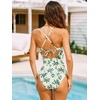 CUPSHE Women’s One Piece Swimsuit Plunging V Neck Shell Stitch Bathing Suit Self Tie Adjustable Cutouts Swimwear(Emerald Green/Leaf)