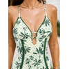 CUPSHE Women’s One Piece Swimsuit Plunging V Neck Shell Stitch Bathing Suit Self Tie Adjustable Cutouts Swimwear(Emerald Green/Leaf)