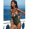 CUPSHE Women’s One Piece Swimsuit Tummy Control Deep V Neck Double Straps Crisscross Back Tie Bathing Suit(Olive Green/Floral)