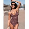 CUPSHE Women’s One Piece Swimsuit Tummy Control V Neck Bathing Suits(Brown/Pink Polka Dots)