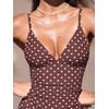CUPSHE Women’s One Piece Swimsuit Tummy Control V Neck Bathing Suits(Brown/Pink Polka Dots)
