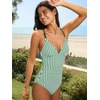 CUPSHE Women’s One Piece Swimsuit Tummy Control V Neck Bathing Suits(Green Striped)