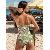 CUPSHE Women’s One Piece Swimsuit Tummy Control V Neck Bathing Suits(Green/Red Floral)