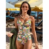 CUPSHE Women’s One Piece Swimsuit Tummy Control V Neck Bathing Suits(Green/Red Floral)