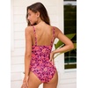 CUPSHE Women’s One Piece Swimsuit Tummy Control V Neck Bathing Suits(Raspberry Pink Floral)