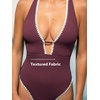 CUPSHE Women’s One Piece Swimsuit Tummy Control V Neck Cutout Bathing Suit Crisscross Back Textured Cheeky Bottom(Burgundy)