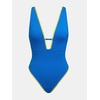 CUPSHE Women’s One Piece Swimsuit Tummy Control V Neck Cutout Bathing Suit Crisscross Back Textured Cheeky Bottom(Cobalt Blue)
