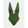 CUPSHE Women’s One Piece Swimsuit Tummy Control V Neck Cutout Bathing Suit Crisscross Back Textured Cheeky Bottom(Olive Green)