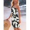 CUPSHE Women’s One Shoulder Leaf Print Self-tie Short Dress Sleeveless Tiered Hem Formal Dress Casual Mini Dress(Black Beige)