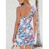 CUPSHE Women’s One Shoulder Leaf Print Self-tie Short Dress Sleeveless Tiered Hem Formal Dress Casual Mini Dress(White Floral)