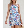 CUPSHE Women’s One Shoulder Leaf Print Self-tie Short Dress Sleeveless Tiered Hem Formal Dress Casual Mini Dress(White Floral)