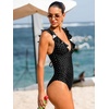 CUPSHE Women’s Ruffled One Piece Swimsuit V Neck Lace Up(Black/Polka Dot)