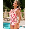 CUPSHE Women’s Ruffled One Piece Swimsuit V Neck Lace Up(Cream/Red Floral)