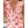 CUPSHE Women’s Ruffled One Piece Swimsuit V Neck Lace Up(Cream/Red Floral)