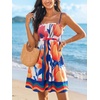 CUPSHE Women’s Smocked Floral Mini Sundress Square Neck Spaghetti Strap Flowy A Line Dress Summer Casual Beach Short Dress(Orange Floral)