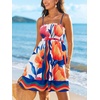 CUPSHE Women’s Smocked Floral Mini Sundress Square Neck Spaghetti Strap Flowy A Line Dress Summer Casual Beach Short Dress(Orange Floral)