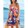 CUPSHE Women’s Smocked Floral Mini Sundress Square Neck Spaghetti Strap Flowy A Line Dress Summer Casual Beach Short Dress(Orange Floral)
