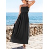 CUPSHE Women’s Summer Beach Vacation Dress Boho Smocked Maxi Sundress Casual Long Flowy Spaghetti Strap Dresses(Black)