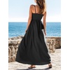 CUPSHE Women’s Summer Beach Vacation Dress Boho Smocked Maxi Sundress Casual Long Flowy Spaghetti Strap Dresses(Black)