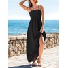 CUPSHE Women’s Summer Beach Vacation Dress Boho Smocked Maxi Sundress Casual Long Flowy Spaghetti Strap Dresses(Black)