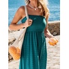 CUPSHE Women’s Summer Beach Vacation Dress Boho Smocked Maxi Sundress Casual Long Flowy Spaghetti Strap Dresses(Green)