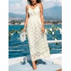 CUPSHE Women’s Summer Boho Lace Maxi Dress V Neck Spaghetti Strap Sleeveless Flowy Beach Vacation Sundress with Tassel(Beige)