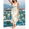 CUPSHE Women’s Summer Boho Lace Maxi Dress V Neck Spaghetti Strap Sleeveless Flowy Beach Vacation Sundress with Tassel(Beige)