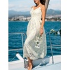 CUPSHE Women’s Summer Boho Lace Maxi Dress V Neck Spaghetti Strap Sleeveless Flowy Beach Vacation Sundress with Tassel(Beige)