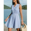 CUPSHE Womens Summer Dress Sleeveless Button Ruffled Casual Striped Shirt Dress A-Line Mini Dress Beach Vacation Sundress(Blue Striped)