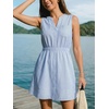 CUPSHE Womens Summer Dress Sleeveless Button Ruffled Casual Striped Shirt Dress A-Line Mini Dress Beach Vacation Sundress(Blue Striped)
