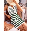 CUPSHE Women’s Summer Dress Striped Collared Neck Button Sleeveless A Line Knitted Casual Stretchy Mini Dress(Green)