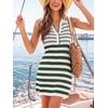 CUPSHE Women’s Summer Dress Striped Collared Neck Button Sleeveless A Line Knitted Casual Stretchy Mini Dress(Green)