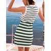 CUPSHE Women’s Summer Dress Striped Collared Neck Button Sleeveless A Line Knitted Casual Stretchy Mini Dress(Green)