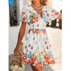 CUPSHE Women’s Summer Dresses 2026 Floral V Neck Short Sleeve A Line Sundress Casual Boho Beach Vacation Cute Flowy Dress(White Floral)