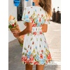 CUPSHE Women’s Summer Dresses 2026 Floral V Neck Short Sleeve A Line Sundress Casual Boho Beach Vacation Cute Flowy Dress(White Floral)
