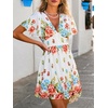 CUPSHE Women’s Summer Dresses 2026 Floral V Neck Short Sleeve A Line Sundress Casual Boho Beach Vacation Cute Flowy Dress(White Floral)
