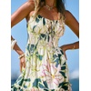 CUPSHE Women’s Summer Dresses Floral Square Neck Tie Front Sleeveless Smocked Vacation Mini Dress(Green)