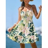 CUPSHE Women’s Summer Dresses Floral Square Neck Tie Front Sleeveless Smocked Vacation Mini Dress(Green)