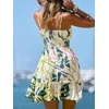 CUPSHE Women’s Summer Dresses Floral Square Neck Tie Front Sleeveless Smocked Vacation Mini Dress(Green)