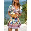 CUPSHE Women’s Summer Dresses Tropical Resort Outfits V Neck Short Sleeve Smocked Boho Mini Dress(Blue)