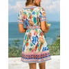 CUPSHE Women’s Summer Dresses Tropical Resort Outfits V Neck Short Sleeve Smocked Boho Mini Dress(Blue)