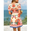 CUPSHE Women’s Summer Dresses Tropical Resort Outfits V Neck Short Sleeve Smocked Boho Mini Dress(Red)
