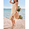 CUPSHE Womens Summer Dresses Waffle Knit Double Layer Mandala Sleeveless Split Hem Beach Midi Dress(Beige)
